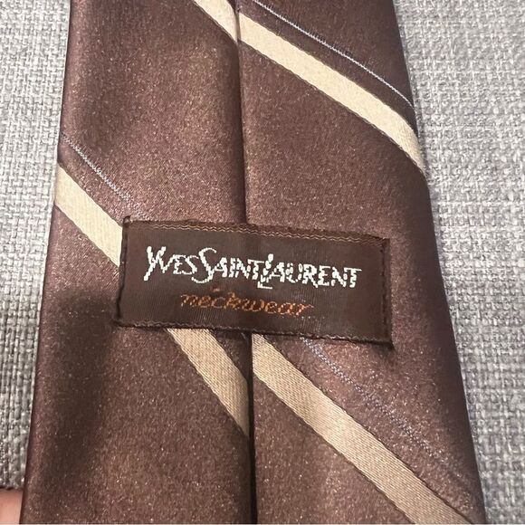 Yves Saint Laurent Vintage YSL Logo Monogram Brown Stripe Necktie Tie mens - Picture 3 of 4